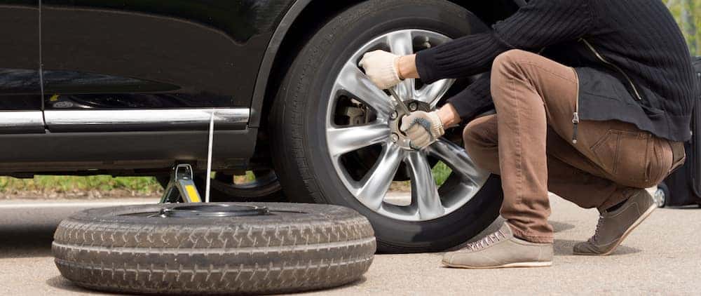 Changing a store flat tire