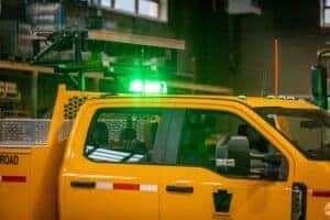 Illustration showing Green Strobe lights on a commercial vehicle Green Strobe