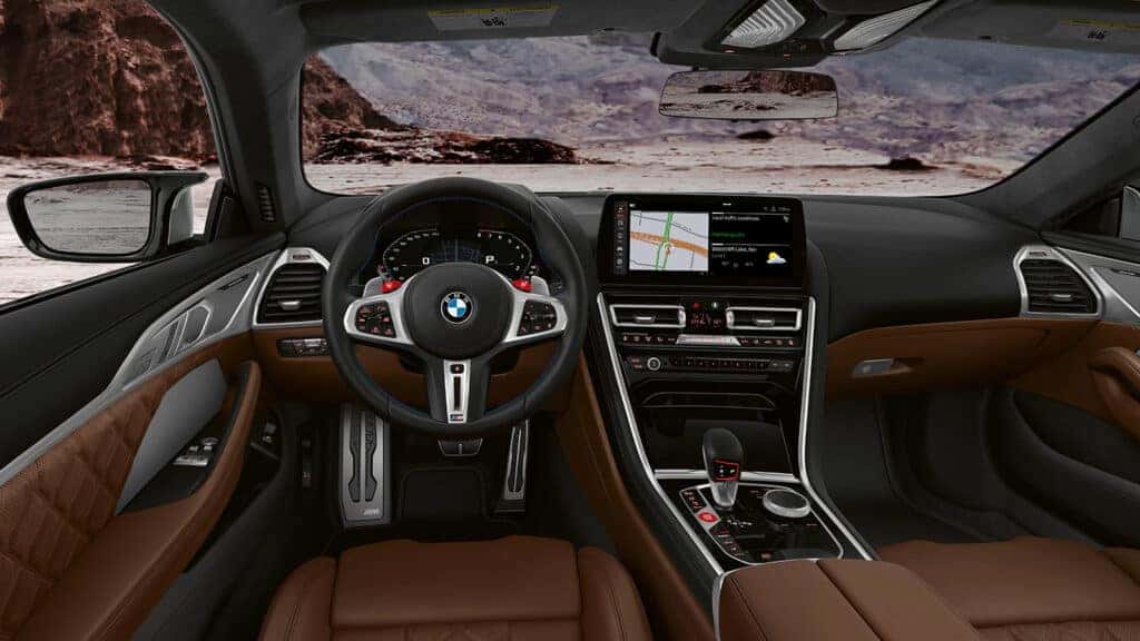 The cockpit of the 2023 BMW M8 Coupe