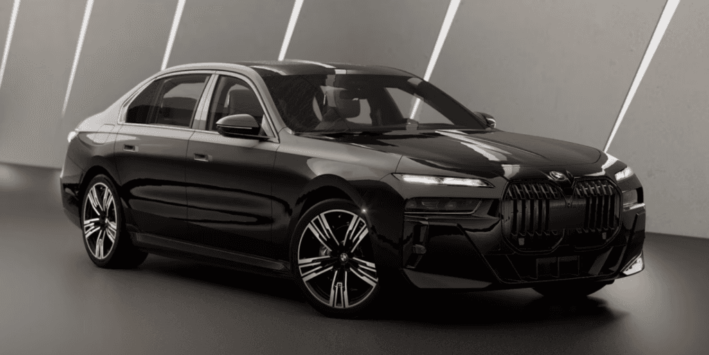Exterior of a black 2025 BMW i7 near Tampa