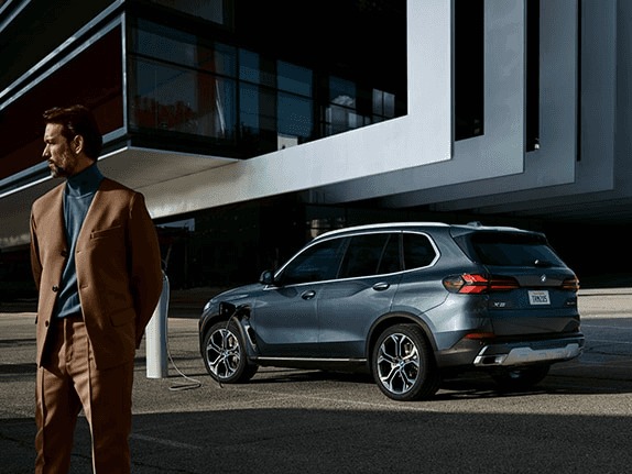 A parked BMW SUV leased vehicle