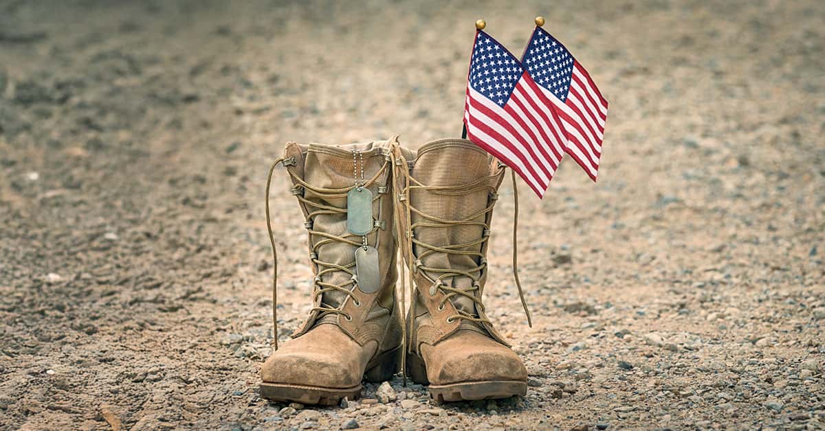 Combat boots with American flags representing the BMW military discount