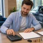 Man Calculating Tax, Title, and License