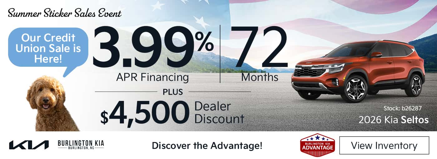 Get a New 2026 Kia SeltosFor 3.99% APR for 72 Months + $4,500 Dealer Discount