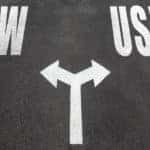 Paint on pavement for new and used with arrows in each direction