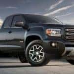 A black 2017 GMC Canyon from a used car lot in Hiram