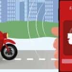 restaurant food delivery man on a motorcycle as a customer tracks their delivery with an online smartphone app