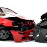 an animation of a red and black car accident head-on collision