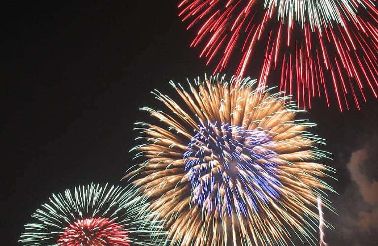 fireworks in a blue night sky