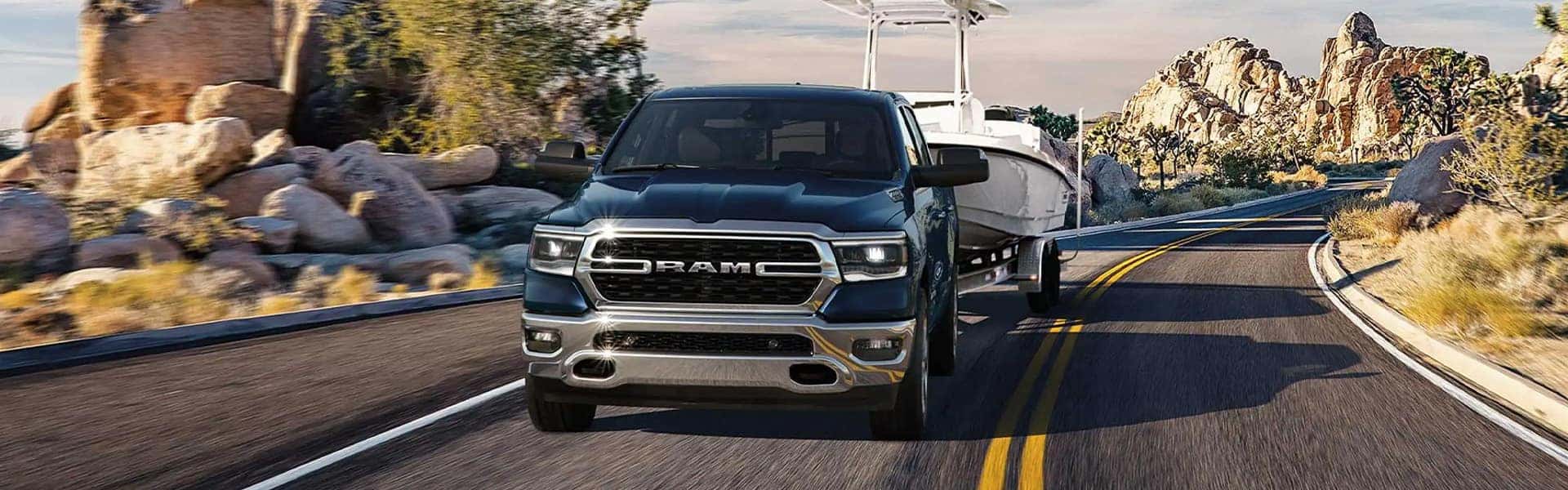 2023 Ram 1500 front view on a road 