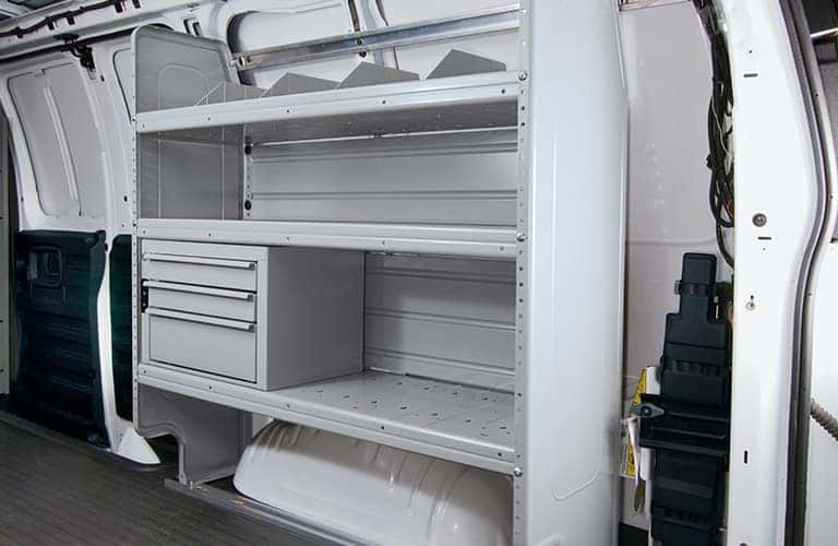 2023 GMC commercial truck shelving and drawers different angle