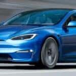 2023 Tesla Model S front view with blue paint