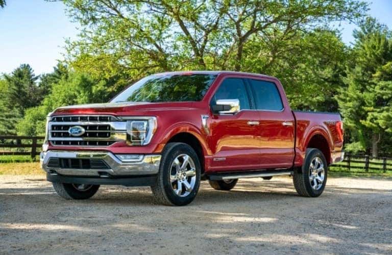 2021 Ford F-150 in red paint parked in shade