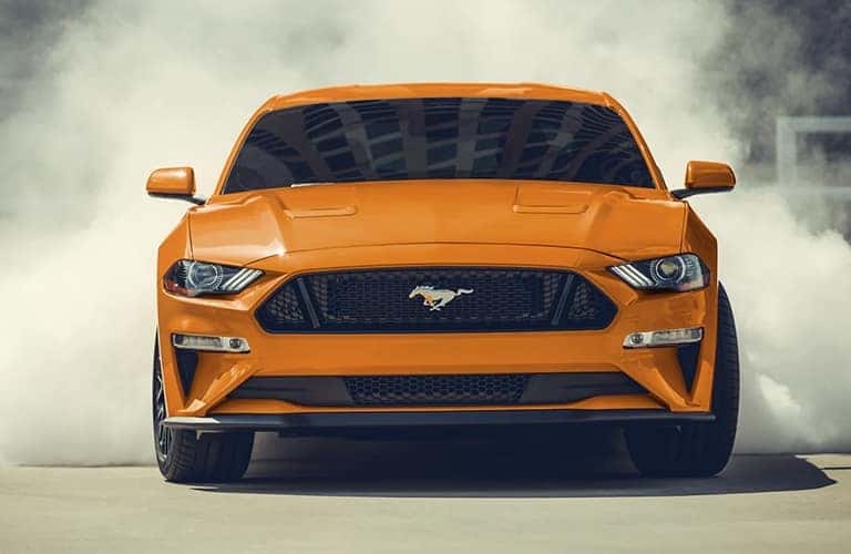 2022 Ford Mustang front view orange paint