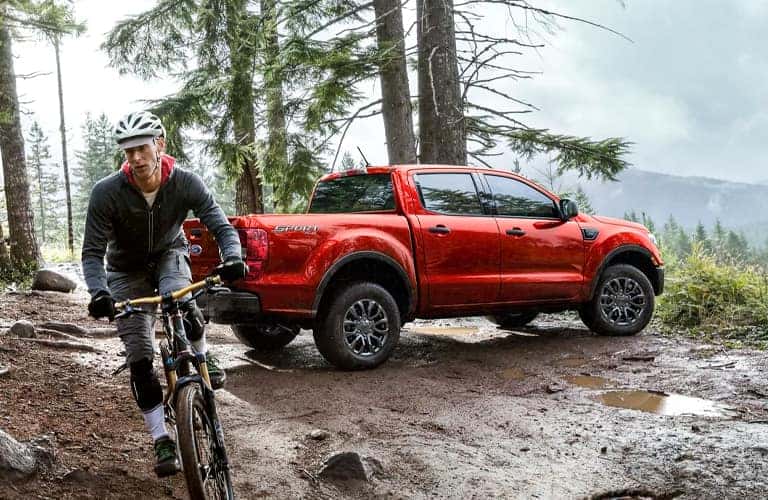 2021 Ford Ranger side and rear view parked in mud