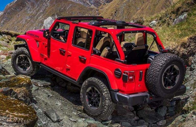 2020 Jeep Wrangler in red rear view off-road