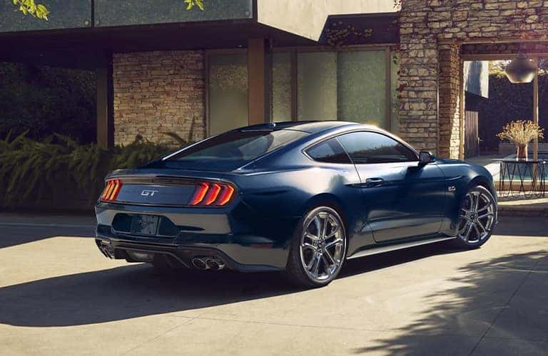 2022 Ford Mustang rear view in blue