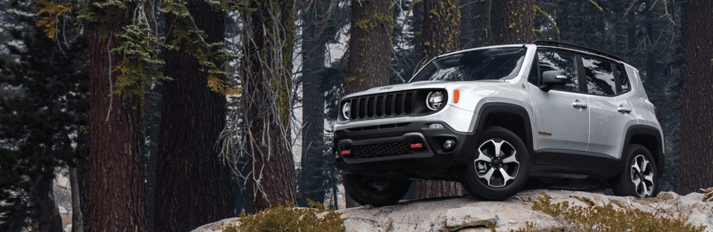 2020 Jeep Renegade front and side view in a forest