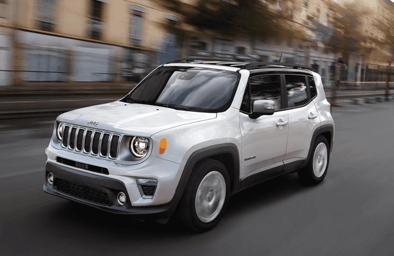 2020 Jeep Renegade front and side view on white
