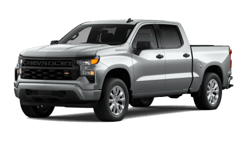 2026 Chevrolet Silverado 1500 Crew Cab in Sterling Gray Metallic, shown in a three-quarter front driver-side view.