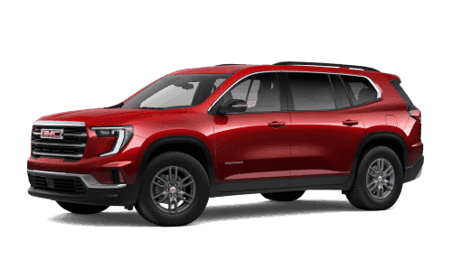 Red GMC Acadia shown from a front three-quarter angle.