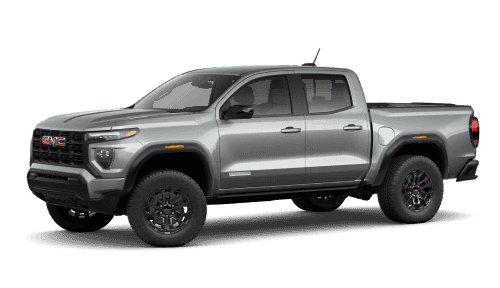 Silver GMC Canyon pickup truck shown from a front three-quarter angle.