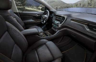 2020 GMC Acadia AT4 interior front cabin partial seats steering wheel and dashboard
