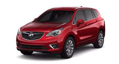 Chili Red Metallic 2020 Buick Envision exterior front fascia and driver side on blank background
