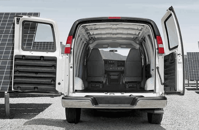 2023 GMC Savana Cargo Van rear view with doors open