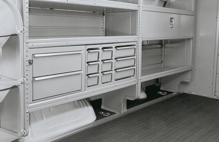 2024 GMC Savana Cargo Van interior and shelves