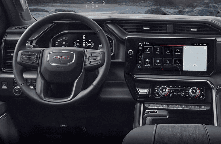 2024 GMC Sierra steering wheel and display screen