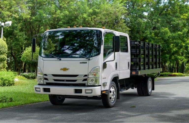 GM commercial vehicle on a forest road