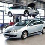 cars in a dealership service center