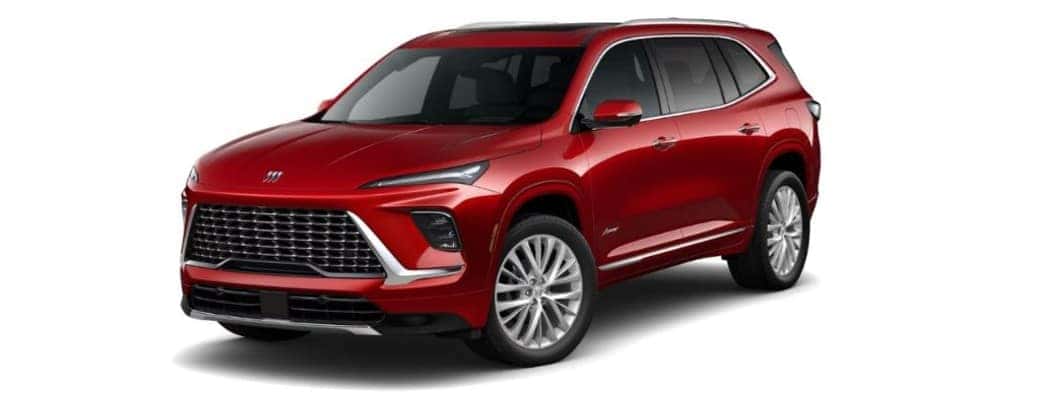A red Buick Enclave model on white