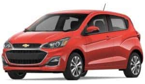 A red 2019 Chevy Spark on white