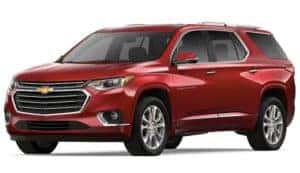 Red 2019 Chevy Traverse on white