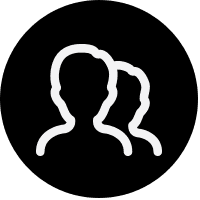 A black dot with an icon of the profile of two people