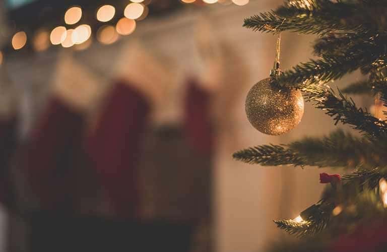 Detail of an ornament on a Christmas tree