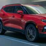 2020 Chevy Blazer exterior front fascia passenger side on blurred highway blurred surroundings
