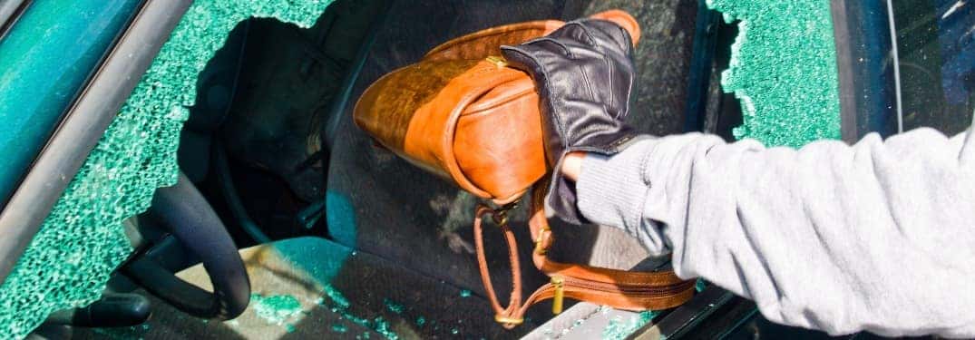 Person stealing a purse from a vehicle