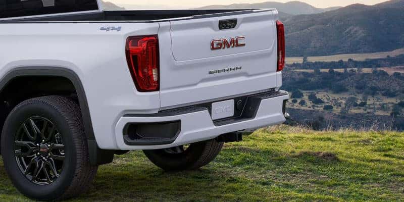 The tailgate of the Sierra 1500.