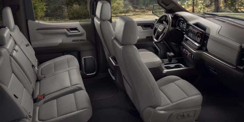 The two rows of seating in the GMC Sierra 1500.