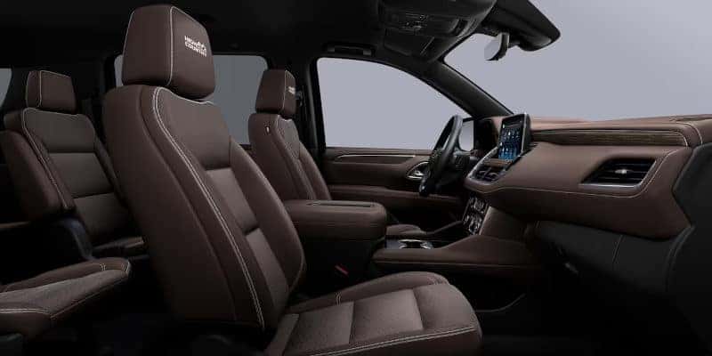 The cockpit and rear seating of the 2024 Chevy Suburban.