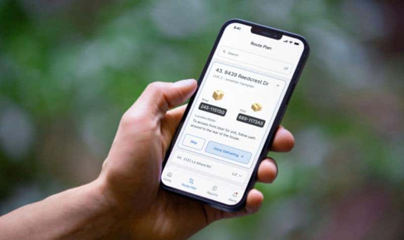 A person ordering a BrightDrop delivery van via an app.