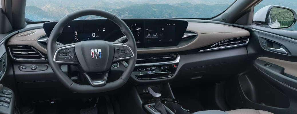 The cockpit, displays, and controls in the 2025 Buick Envista.,