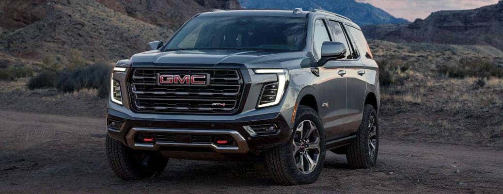 A front quarter exterior view of the night vision enabled 2025 GMC Yukon.