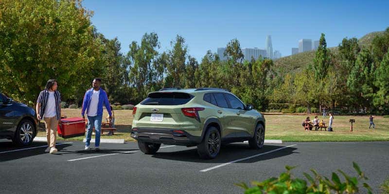 A rear quarter exterior view of the 2025 Chevy Trax for sale near Atlanta.