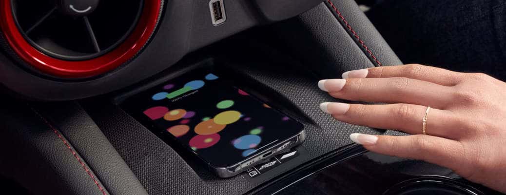 The available wireless charging station in the 2025 Chevy Blazer.
