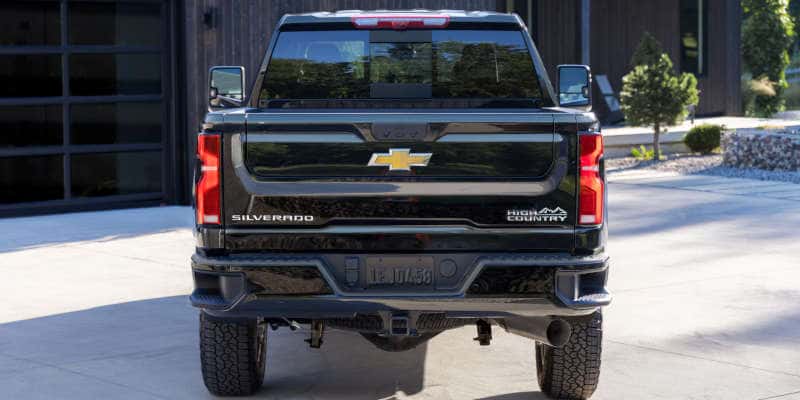 A rear exterior view of the 2025 Chevy Silverado 2500 HD.