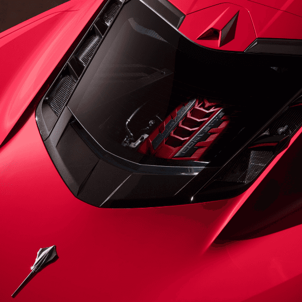 Closeup of engine in 2020 Chevrolet Corvette